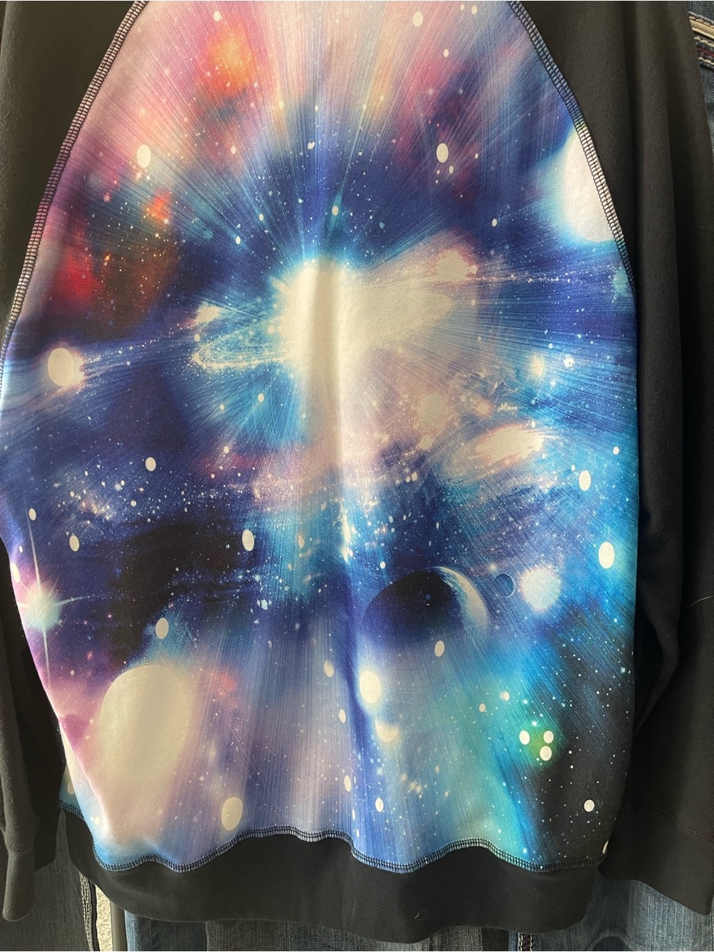 Magaschoni Black Sweatshirt with Blue and Purple Galaxy Panel
